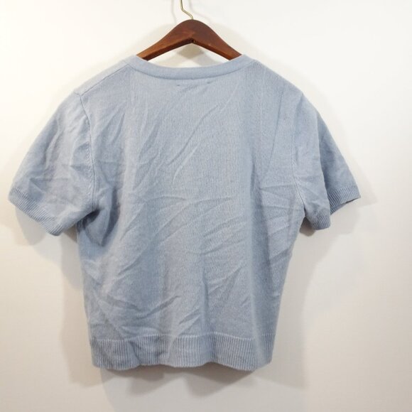 Reformation Cashmere V-Neck Cardigan Sweater Sky Blue Button L Short Sleeve - Picture 7 of 8